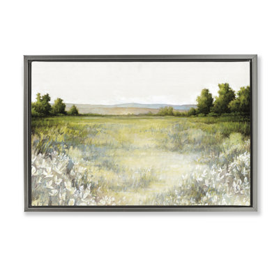 White Flowers Meadow Gold Framed Floater Canvas by White Ladder