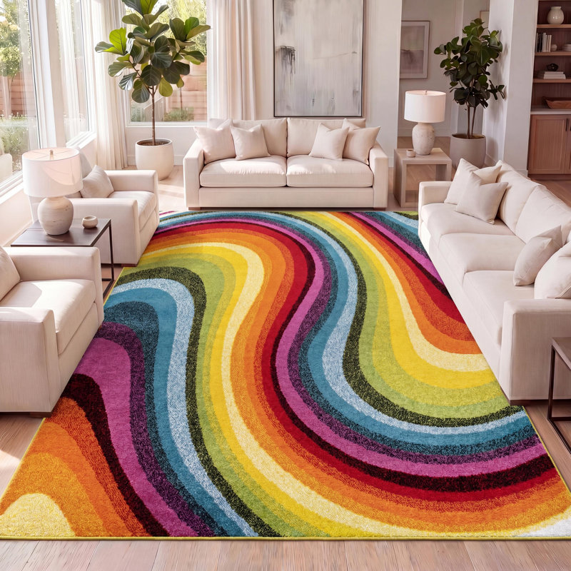 Connor-Joe Abstract Swirl Red/Yellow/Blue Rug, Rectangle 4' x 6'