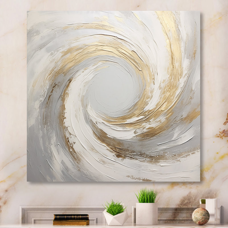 Vortex doré et blanc V - Vortex abstrait - impression d'art mural en spirale abstraite, H 16 po x l 16 po x P 1 po