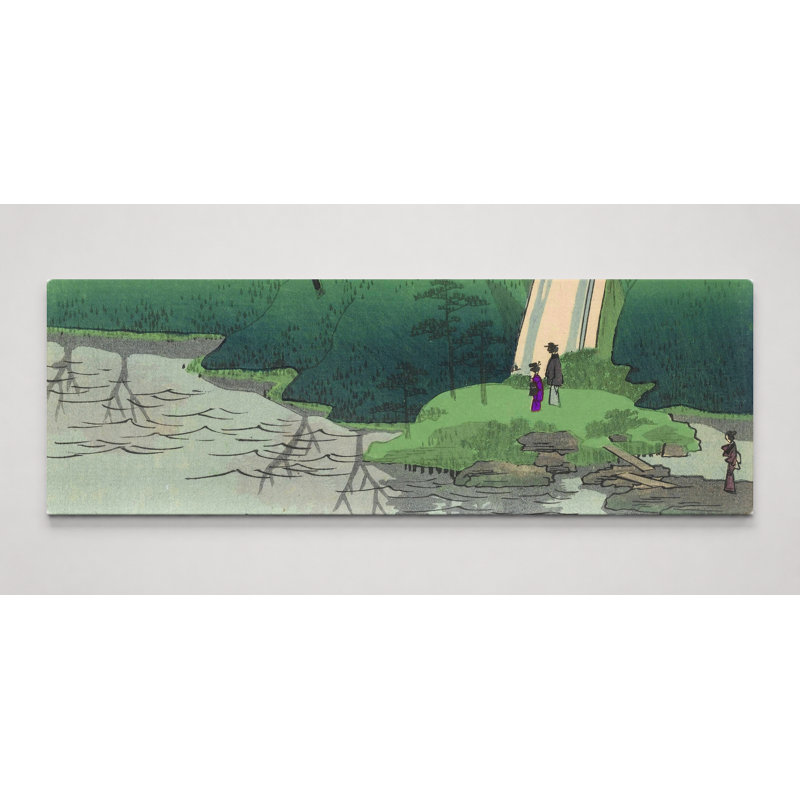 Fleurs de cerisier et cascade - art mural sur toile panoramique, 72" W x 24" H
