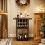 Support à vin autoportant à 5 niveaux avec porte-verres à pied, armoire de bar d'angle pour le rangement des bouteilles d'alcool et présentoir dans le bar, la cuisine ou le salon