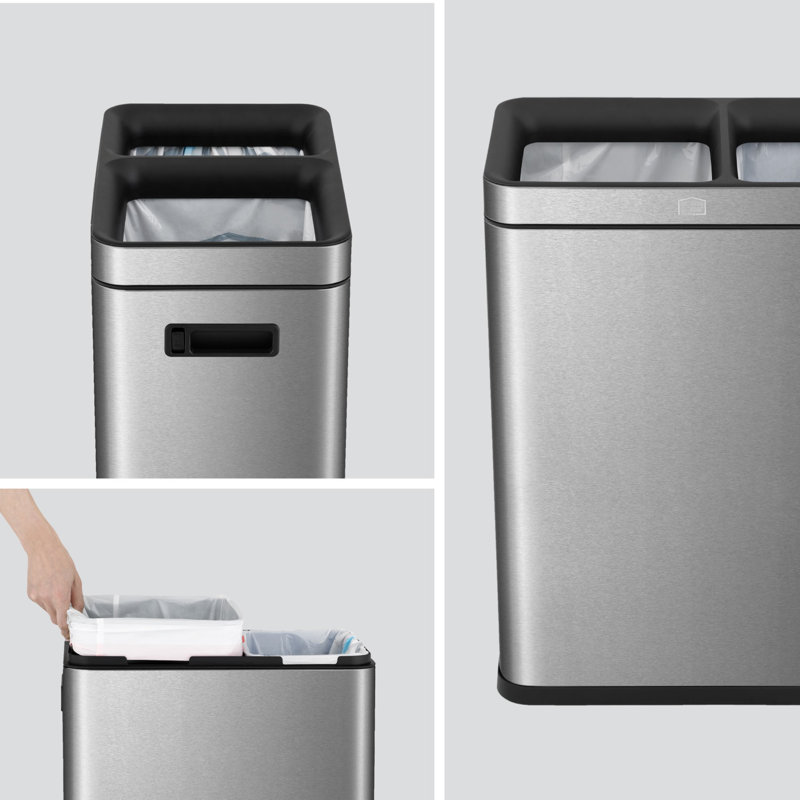 13 Gallon Stainless Steel Dual Compartment Touchless Trash Can