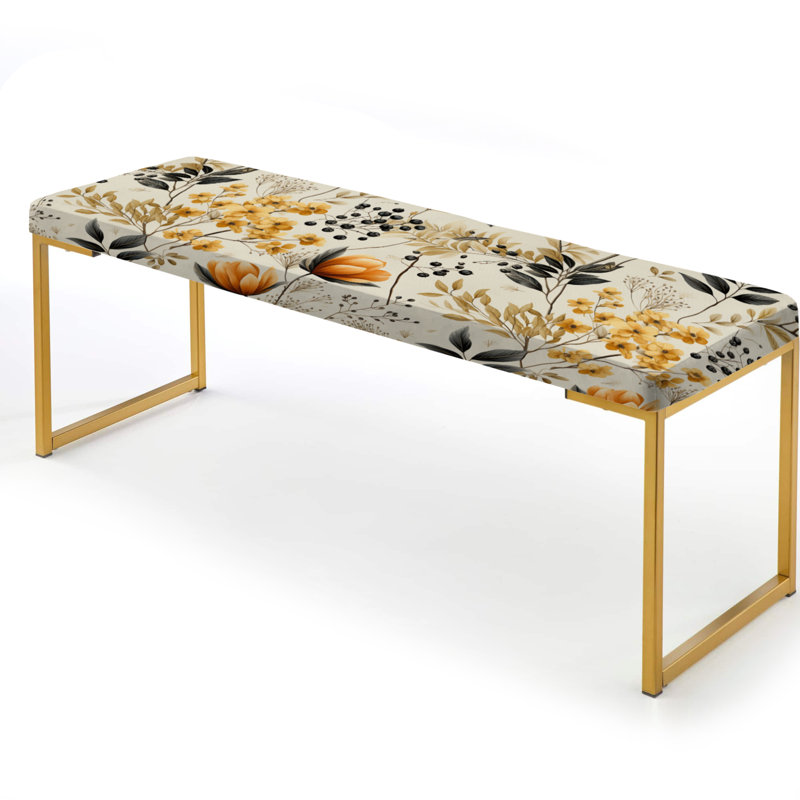 Botanical Flowers Rustic Charm - Botanical Upholstered Gold Bench