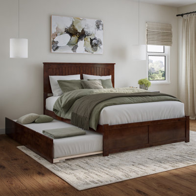 Nantucket King Solid Wood Platform Bed with Footboard & Twin XL Trundle in Walnut