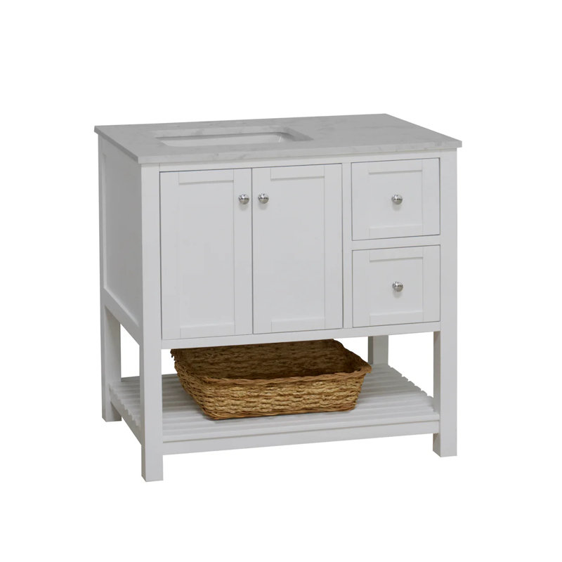 Ensemble de meuble-lavabo simple 36 po Binne, Blanc, Carrara d'ingénierie