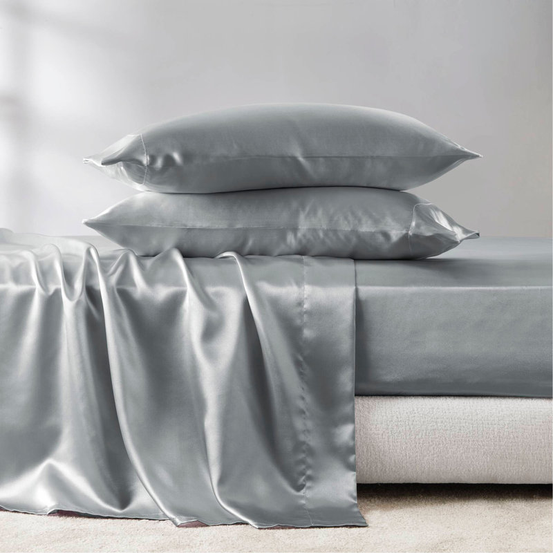 Ensemble de draps 4 pièces, Gris, Couvre-lit simple + 3 pièces supplémentaires