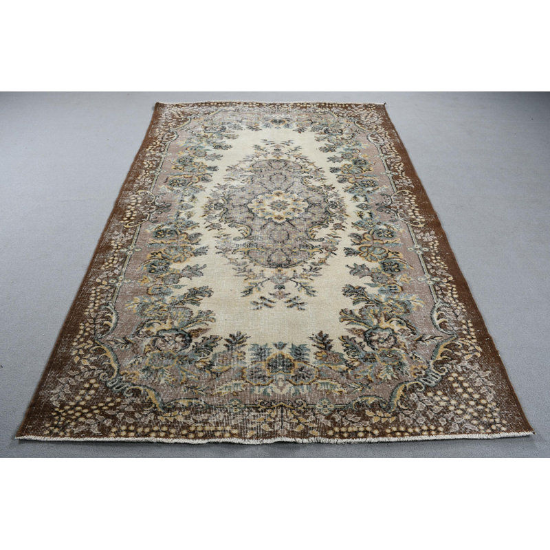 Grand tapis antique en laine Oushak brun pour le salon - Design turc authentique fabriqué à la main en Anatolie