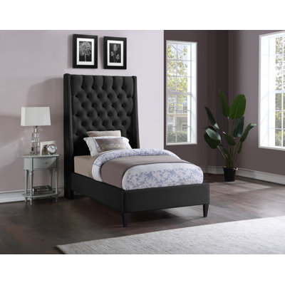 Dymph Upholstered Velvet Wingback Bed