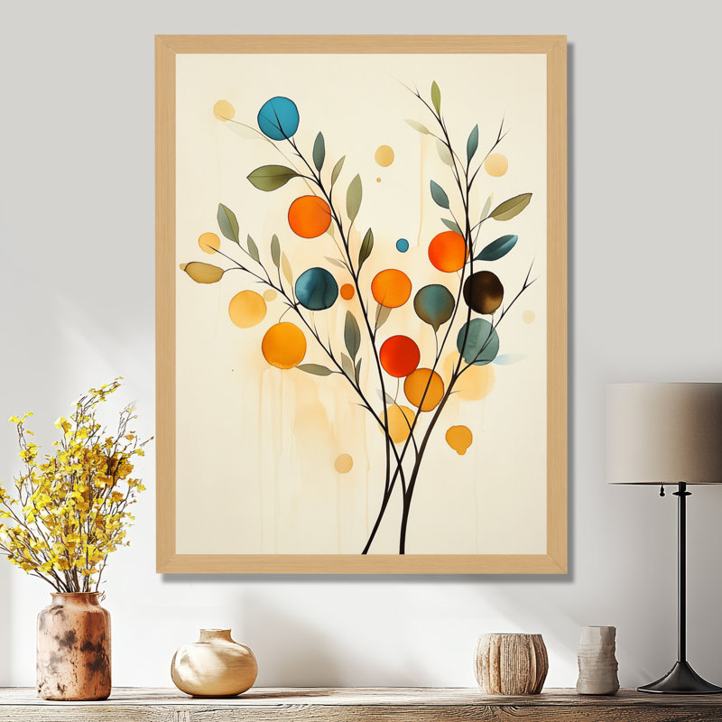 Rameau d'olivier au soleil II - Tableau encadré orange méditerranéen, 40" H x 30" W, Natural Picture Framed