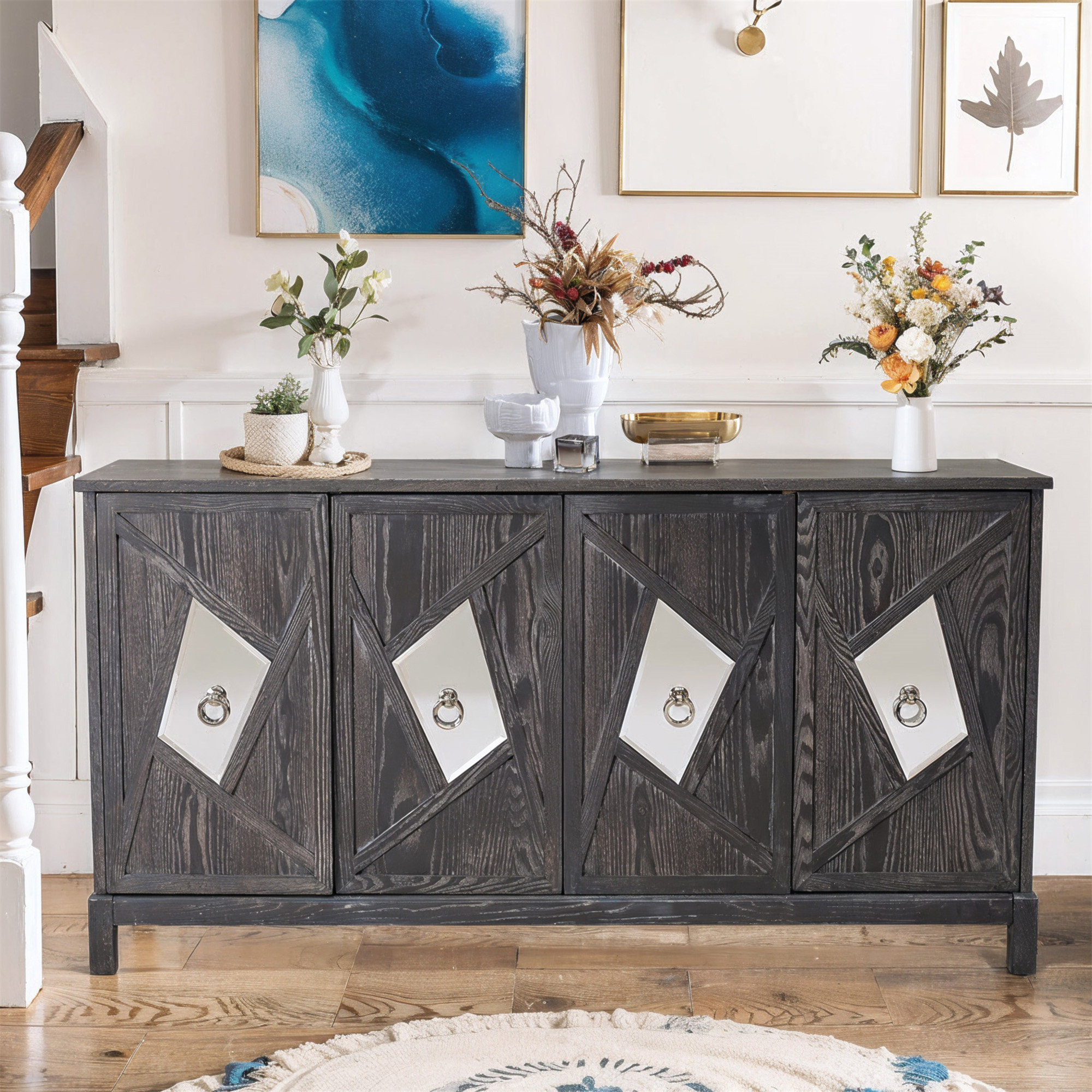 STYLISH Modern 4Door With Mirrored Decorative Doors,For