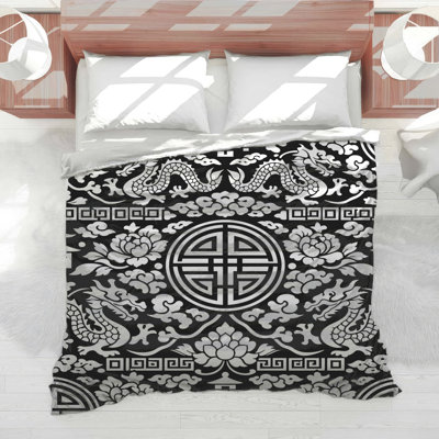 Black White Dragon Motif Comforter