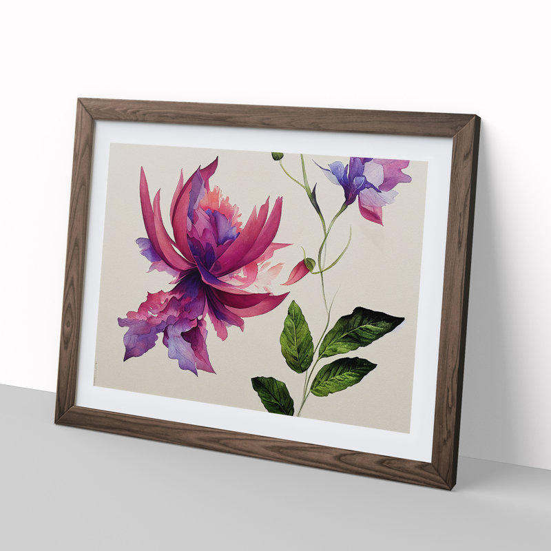 Captivating Watercolour Flower - Single Picture Frame Painting, 34cm H x 46cm W x 2cm D, Walnut
