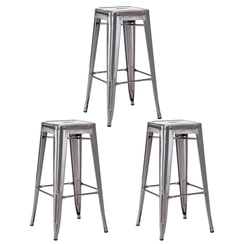 Stainless Steel Outdoor Stool, Metallic Silver