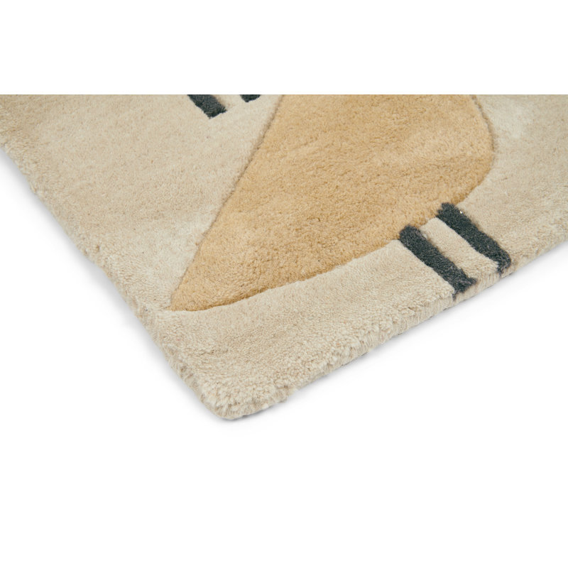 Tapis rectangulaire en laine touffeté à la main jaune / gris, Rectangle 2 pi 11 po x 4 pi 11 po