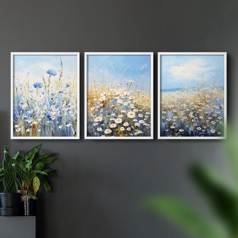 Étude florale II - lot de 3 estampes numériques - prêt à être accroché, Cadre blanc, H 20 po x l 16 po