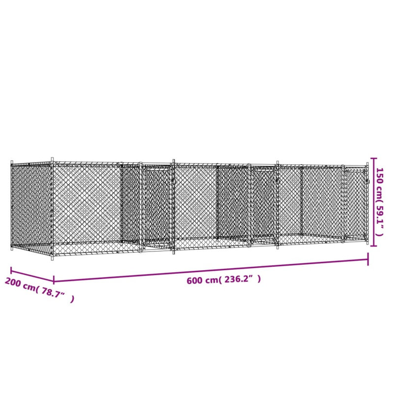 Antoinette 150cm H Metal Yard Kennel, 150 H x 600 W x 200 D cm