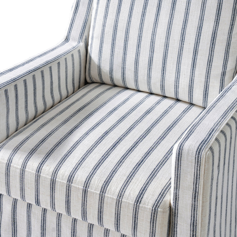 Lillie 30" W Farmhouse Slipcovered Down-blend Swivel Rocking Chair with Pillow Back, Navy