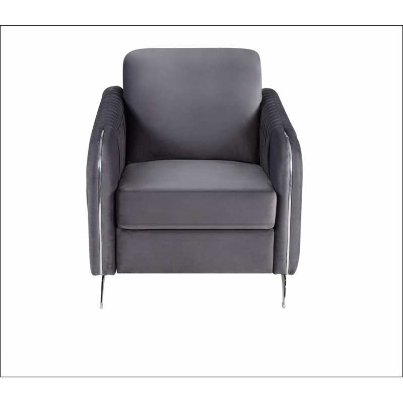 Fauteuil gris en velours à 4 pieds