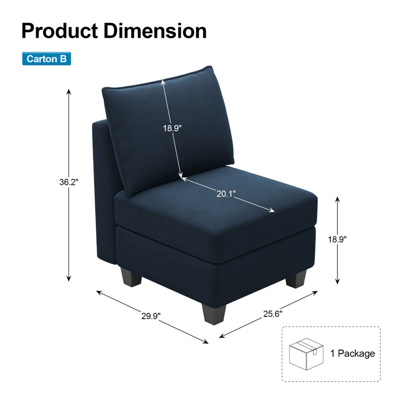 Module de siège simple avec accoudoirs en velours Allinson pour canapé modulaire Allinson, Velours bleu