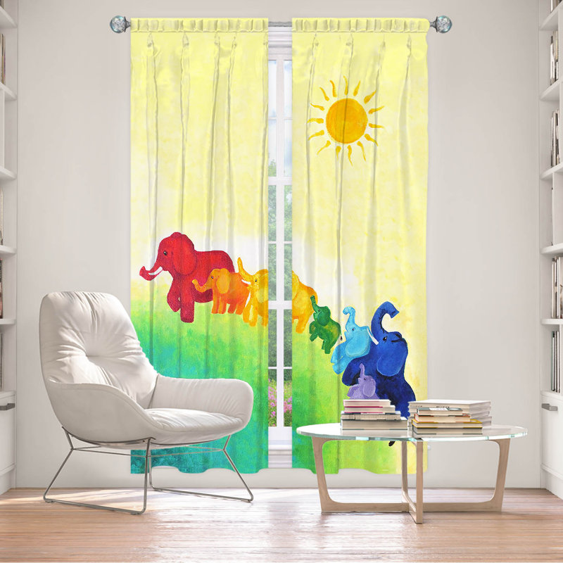 Lined Window Curtains 2-panel Set for Window Size by nJoy Art - Elephant Rainbow, L 20 po x L 52 po