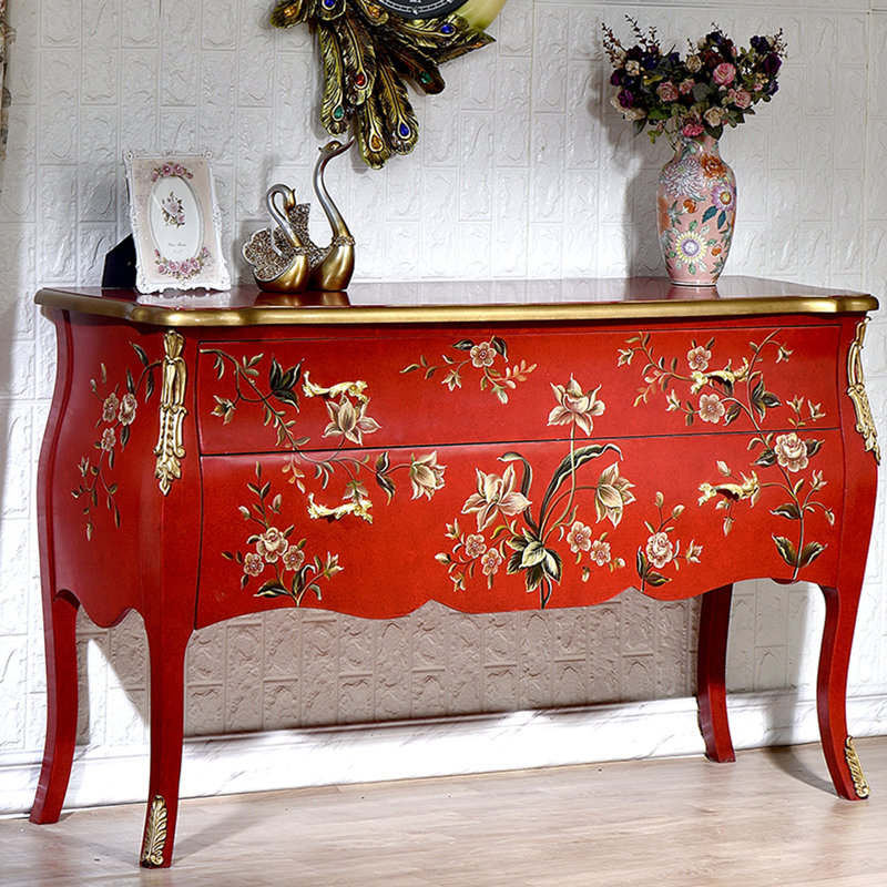 Commode d'appoint européenne à 2 tiroirs peinte à la main