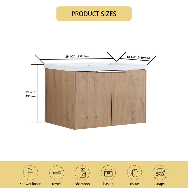 Ensemble de meuble-lavabo simple 29,54 po avec plateau en résine Argyl, Naturel