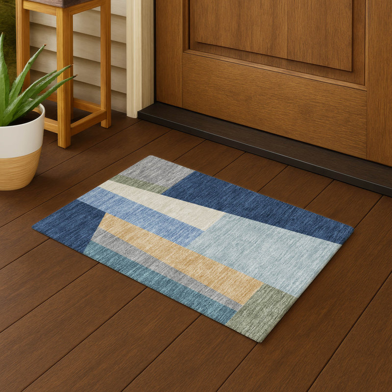 Tapis géométrique intérieur / extérieur lavable à la machine Chantille ACN2446, Marine, 1 pi 8 po x 2 pi 6 po