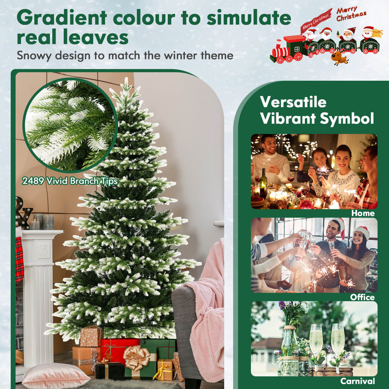 7 ft Green and White Christmas Tree with LED Lights and Remote