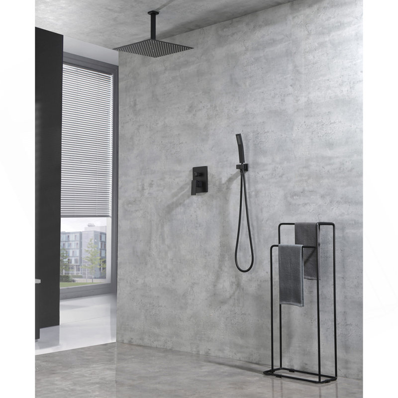Ensemble de système de douche de plafond avec douche à main et pomme de douche 16 po, Noir mat