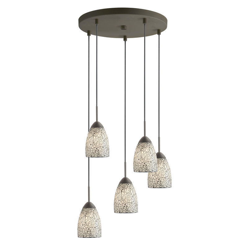 Luminaire suspendu en forme de cloche 5 lumières Murphy, Mosaïque miroir, Bronze