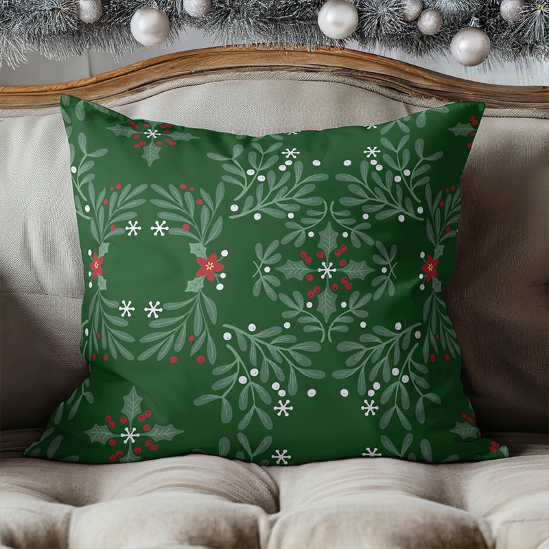 Coussin décoratif d'intérieur Winter Mistletoe, Evergreen, Carré 18 po