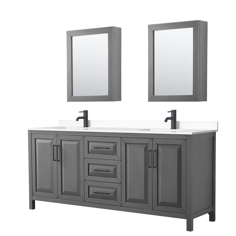 Daria 80'' W Double Vanity, White Cultured Marble, Dark Gray, Polished Chrome