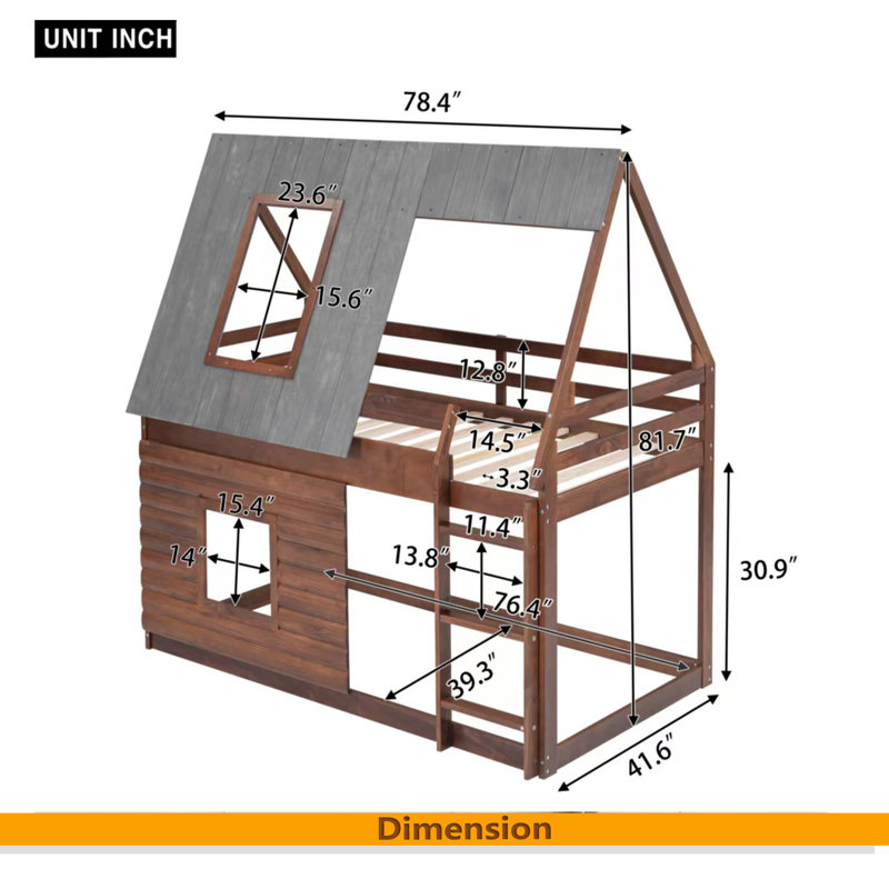 Lit superposé simple en bois avec toit