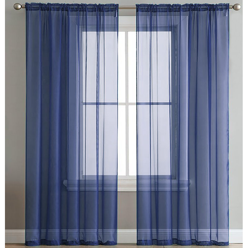 Sheer Window Rod Pocket Curtain Set 84" Inches Long (2 Panels), Hot Pink