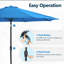 Parasol de patio bleu avec manivelle, nervures Tilt *, auvent résistant aux rayons UV pour la piscine, la cour et le patio (sans base)