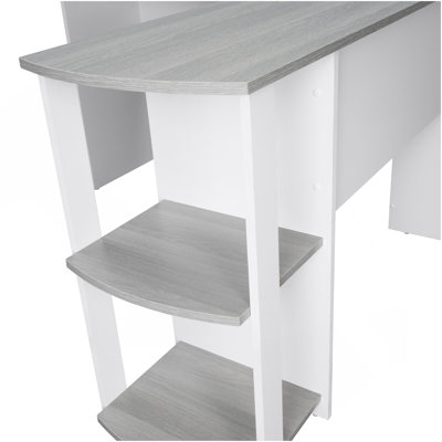 Techni Mobili Modern L-Shaped Desk With Side Shelves, Grey
