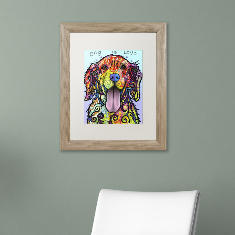 « dog is love » par dean russo, impression encadrée, H 14 po x l 11 po x P 0,5 po, Cadre noir, Blanc