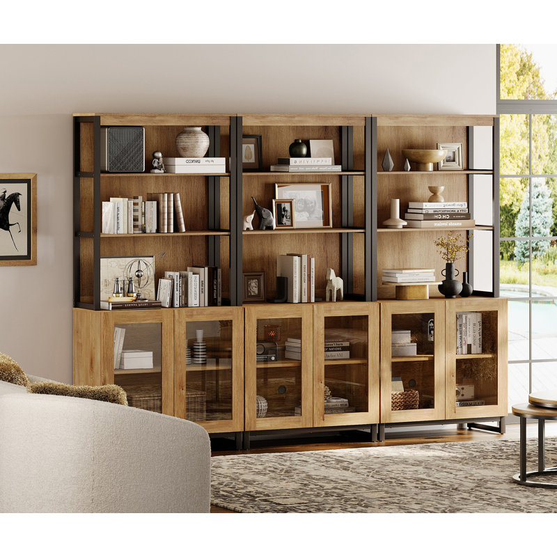 3 PCS Modern 72" Sideboard With Glass Doors And Adjustable Shelves, Multifunctional Buffet Cabinet With Storage And Open Shelves For Dining Room Or Kitchen