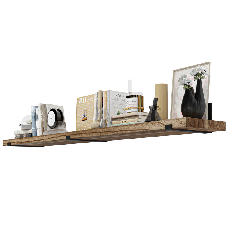 72Inch Long Floating Wood Wall Shelf With Heavy Duty Brackets, 1.5'' Thickness, Burnt
