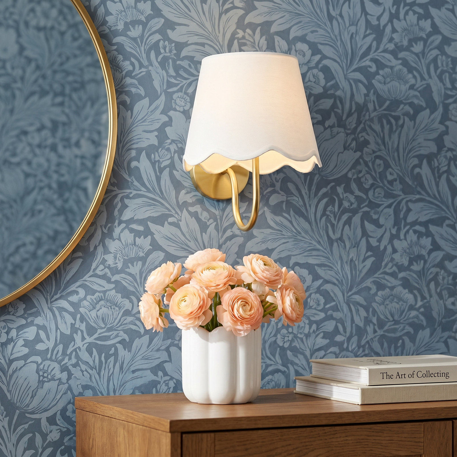 Single Light Linen Armed Sconce, Brass
