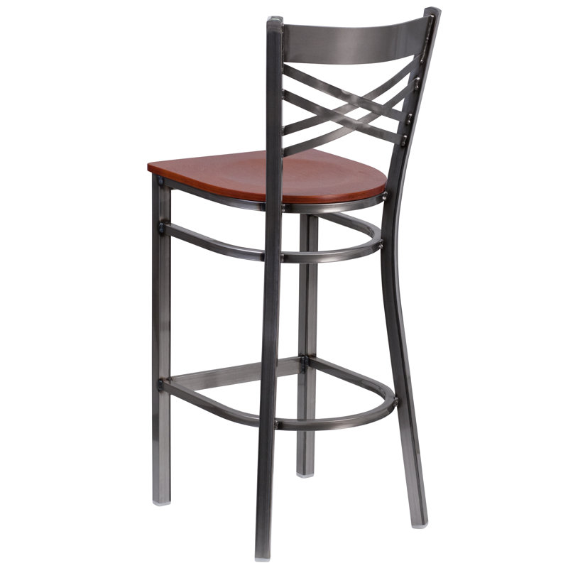 "X" Back Metal Restaurant Barstool, Cherry