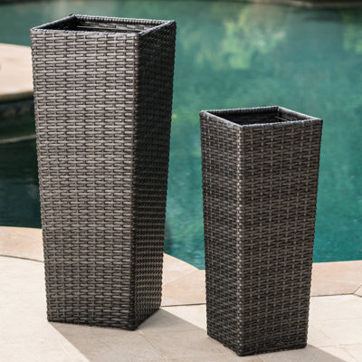 Grey Flower Pots, 2 . Enhance Your Patio's Style. Large: 11.75"D X 11.75"W 31.90"H In. Small: 9.06"D 9.06"W 23.62"H No Assembly Needed. Simple And Fashionable Pots Of 2. Decorate Patio Magnificently.