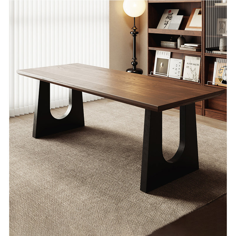 Table rustique en bois de pin avec base en fer noir, 29.5" H x 86.6" W x 35.4" D