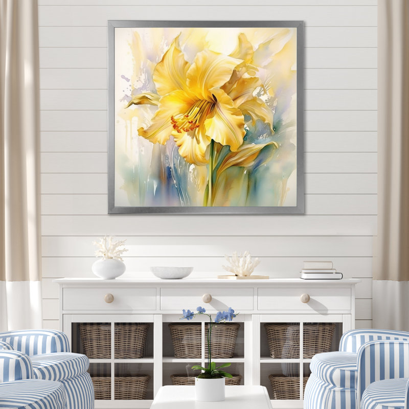 «Yellow Green Daffodils Natures Impression» sur toile, H 16 po x l 16 po x P 1 po, Cadre photo argenté