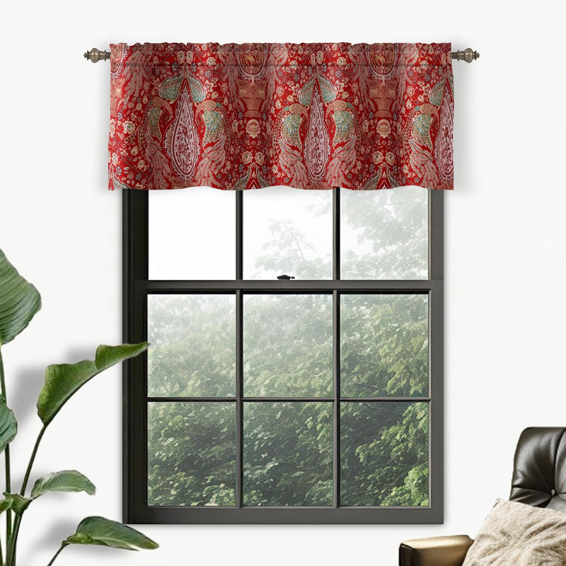 Cantonnière de cuisine 52 po Kazim, Rouge, 52'' W x 18'' L, Motif floral