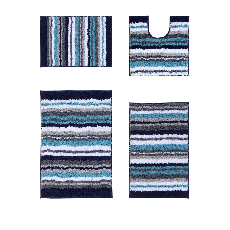 Ensemble de tapis de salle de bain lavable à la machine 100% polyester 4 pièces Griffie, Bleu