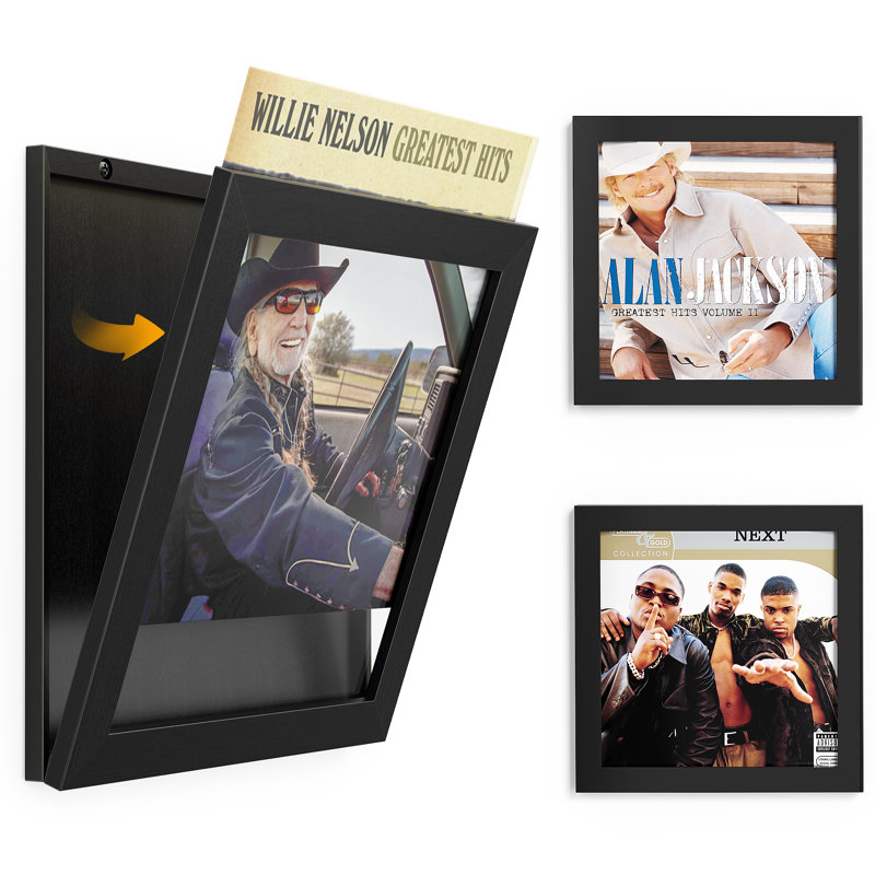 Paquet de 2 cadres d'albums pour présentoir de disques vinyles, cadre en vinyle pour présentoir de pochettes pour disque vinyle de 12 po x 12 po, noir