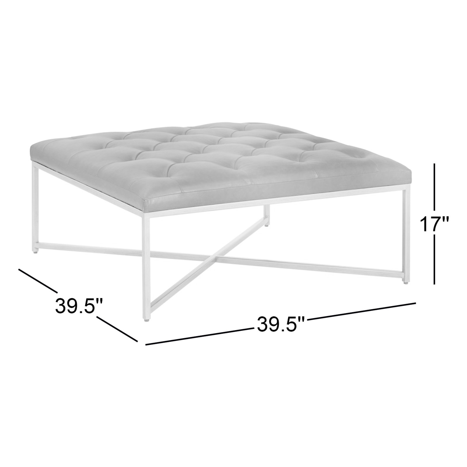 Osa 40" Genuine Leather Ottoman, Black Genuine Leather