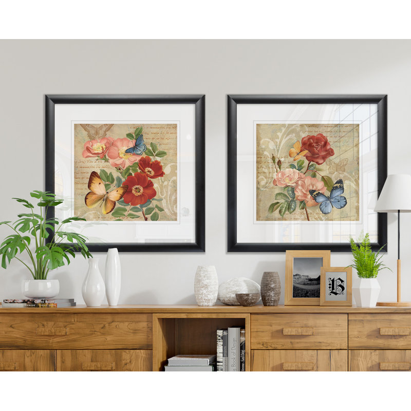 Butterfly Botanical I - ensemble de 2 reproductions de cadres photo, Cadre noir
