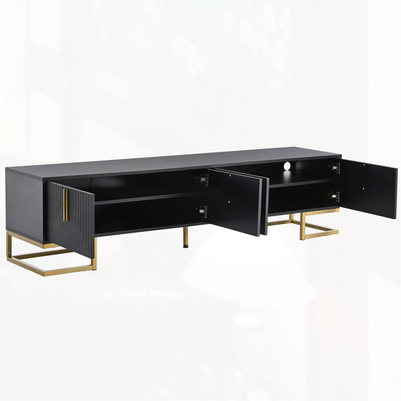 Modern TV Stand With Metal Legs For Tvs Up To 80", Black/Gold